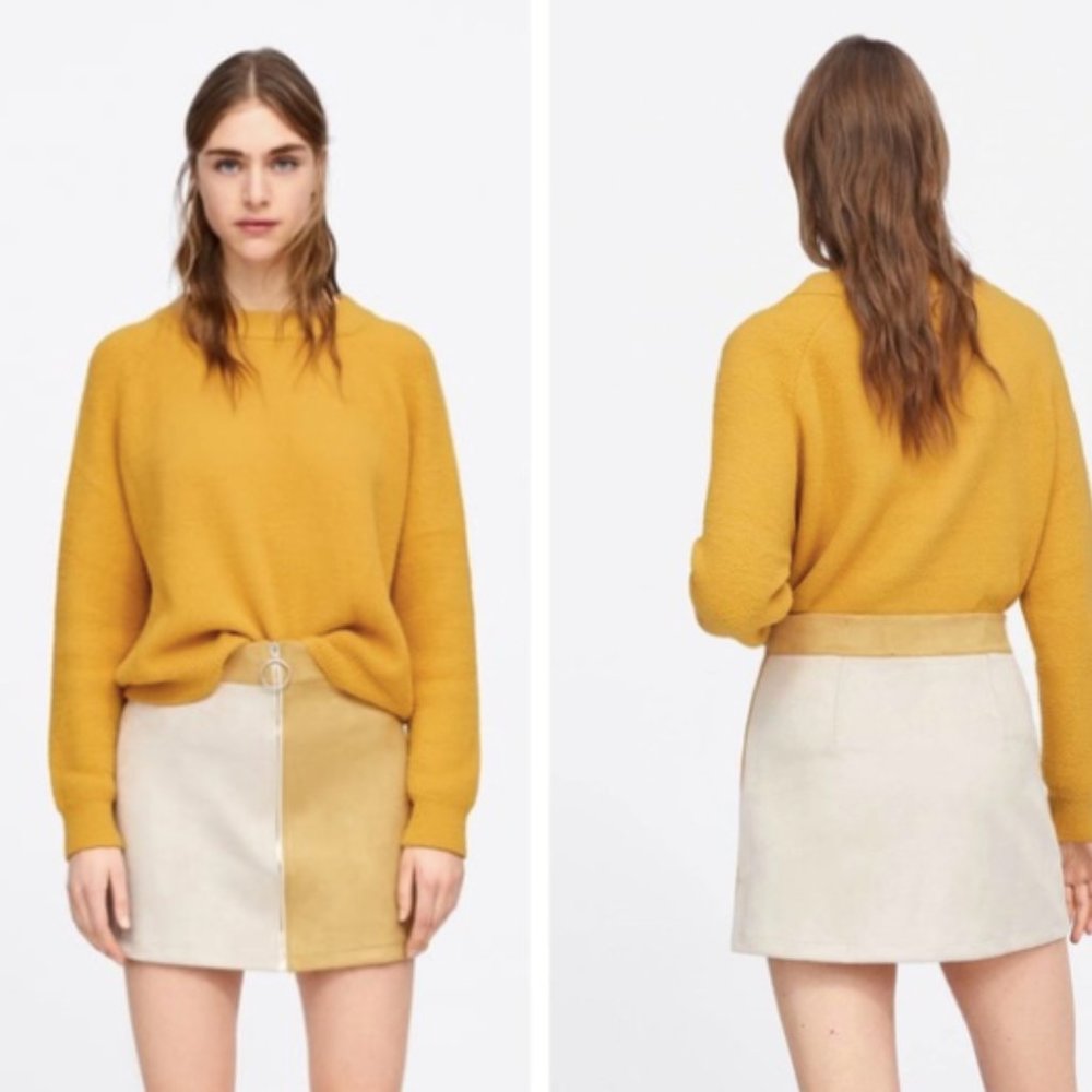 Zara Yellow/Tan Suede A-Line Miniskirt